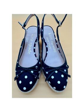 Women's Kate Spade Espadrille Wedges Size 6 Black Polka Dot